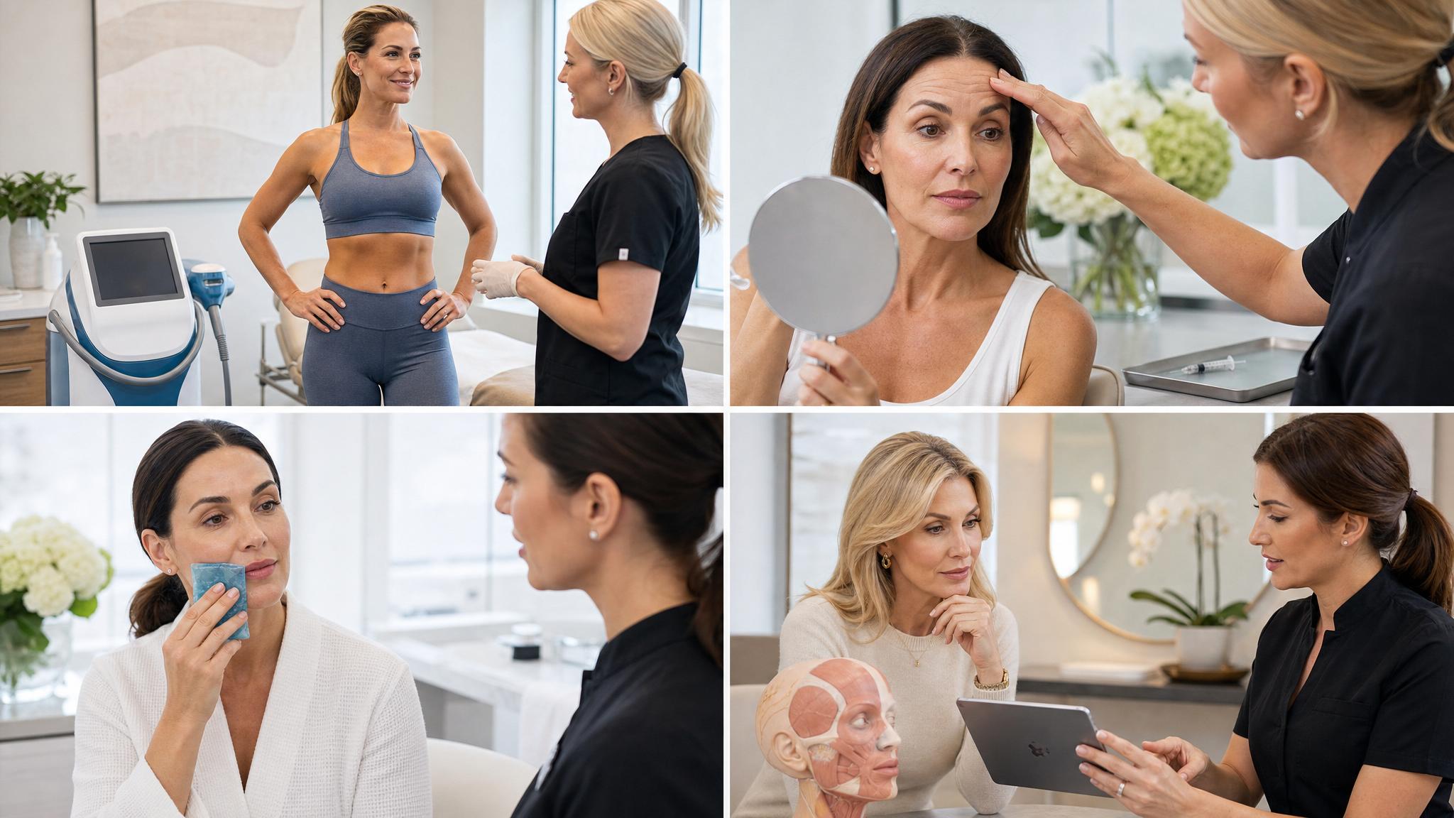 Aesthetic provider consulting with a client about dermal fillers and facial balance