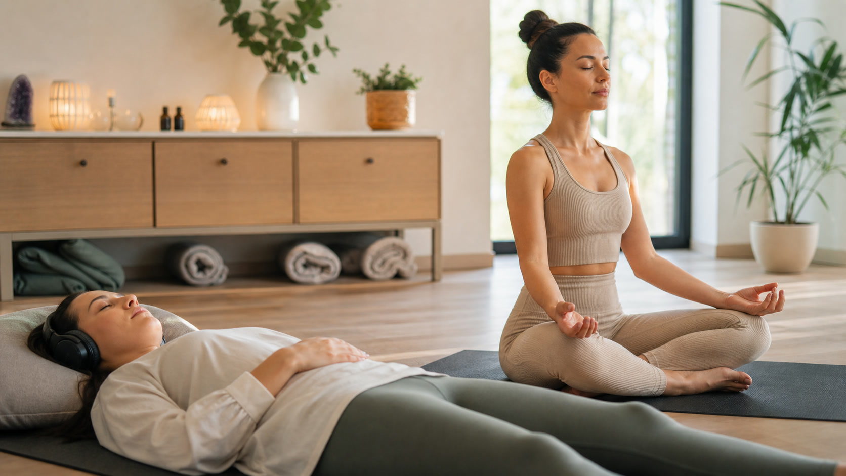 Breathwork and meditation session setup in a wellness studio